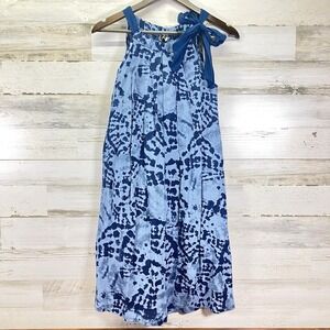 Bellambra Womens Blue Linen Halter A line Tie Dye Italy Sleeveless Midi Dress XS